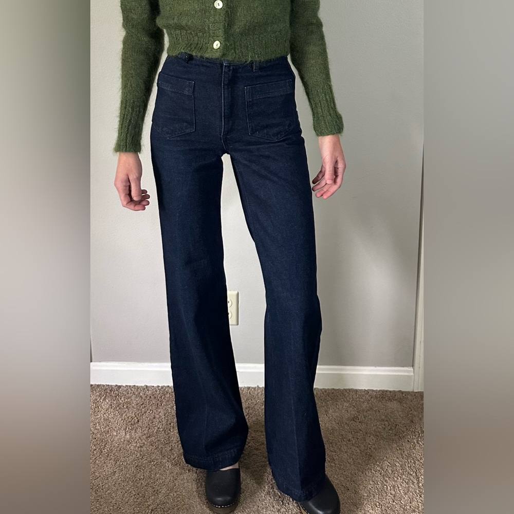 Sezane The 70s High Waisted Wide Leg Trouser in Indigo Denim Size 32 (US 23)